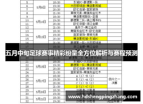 五月中旬足球赛事精彩纷呈全方位解析与赛程预测